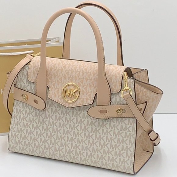 Michael Kors Carmen Medium Color-Block Logo Satchel Crossbody Buff Multi - Picture 4 of 16